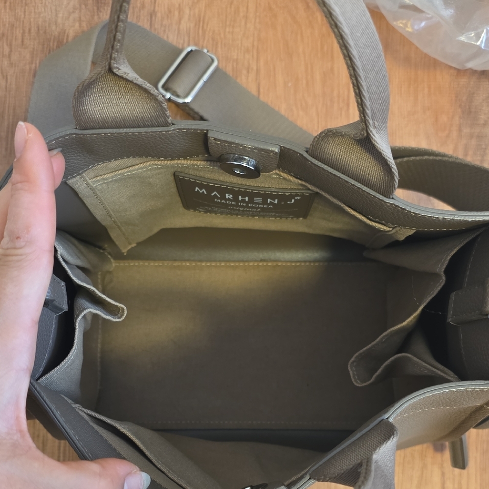 Taupe Pebbled Leather Tote with Detachable Pouch With Dust Bag - Picture 4 of 4